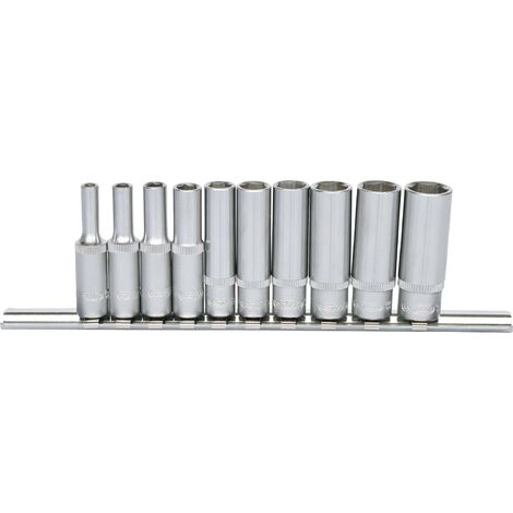 Kstools – Coffret cliquet et douilles 1/4" – Jeu de 10 douilles 4-13mm – Profil de traction selon DIN 3124 – Modèle long satinée mat (1/4)
