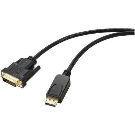 Câble adaptateur Renkforce DisplayPort / DVI Fiche mâle DisplayPort, Fiche mâle DVI-D 24+1 pôles 1.80 m noir RF-5771518 gaine en PVC Câble DVI C634302