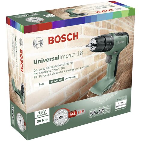 Perceuse à percussion universal impact 18v-ec avec 2 batteries et chargeur  vert Bosch