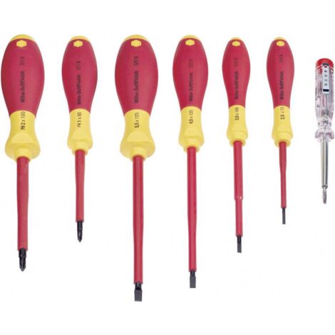Wiha – Jeu de tournevis VDE 7 pièces – Isolation 1000V – Manche composite ergonomique – Pour vis à fente et cruciforme Phillips - C93843
