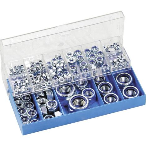 Assortiment de 161 écrous freins DIN 985 – 40 x M3, 30 x M4, 25 x M5, 20 x M6, 16 x M8 – Coffret plastique pour rangement (1/5)
