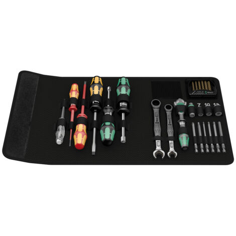 Wera – Coffret cliquet et douilles 25 pièces – Cliquet à tête orientable – Vissage rapide en série – Poignée ergonomique Kraftform Plus