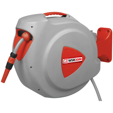 Holzmann – Dévidoir mural enrouleur tuyau arrosage 30m WSR30M – PVC résistant aux intempéries – Système anti-vrillage et enroulement automatique (1/4)