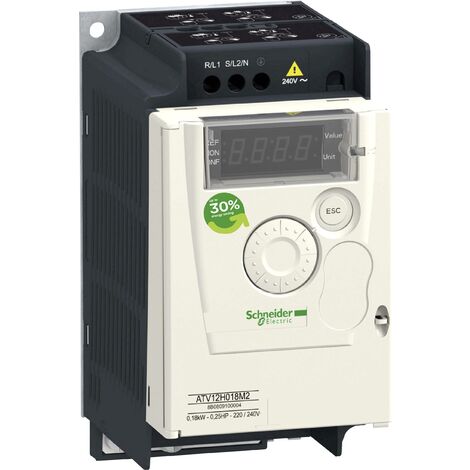 Schneider Electric – Convertisseur de fréquence 0,37 kW ATV12H037M2 – Monophasé 200-240 V – Commande vectorielle sans capteur – Compact avec filtre CEM - X841941
