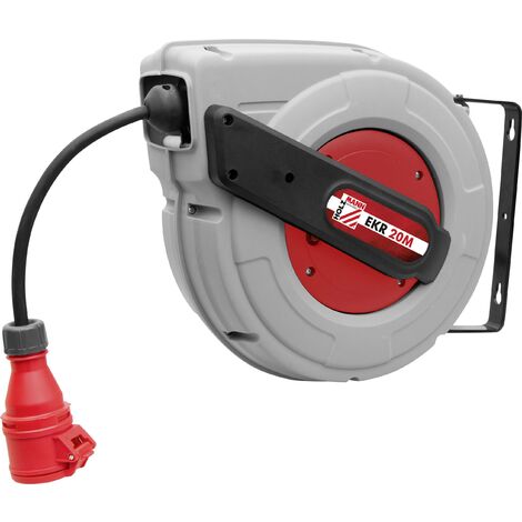 Holzmann – Enrouleur électrique 20m EKR20M400V – Charge 1500W/2200W – Câble H07RN-F 5x1.5mm² – Support mural pivotant