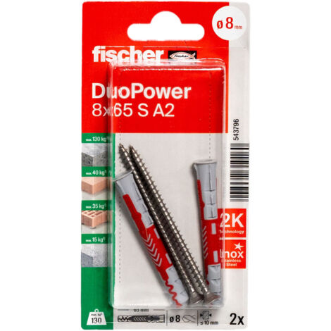 Fischer 543796 DuoPower 8 x 65 S A2 K NV Set de chevilles 65 mm 8 mm 1 set (1/5)
