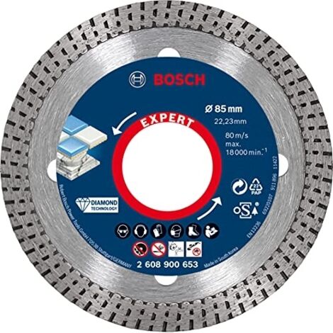 Bosch – Disque à tronçonner diamanté 2608900653 – 85 mm Ø – Pour céramique dure – Alésage 22,23 mm – Coupe nette et précise
