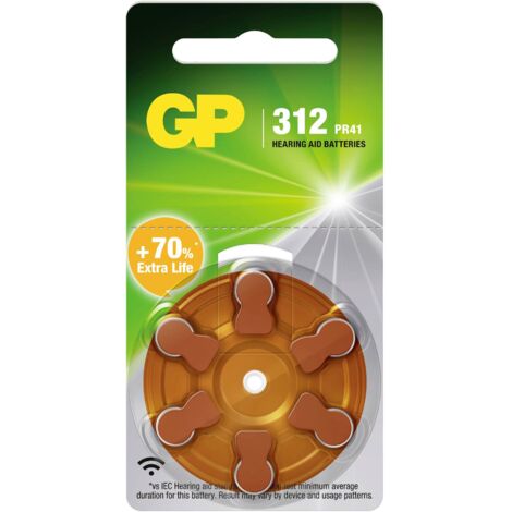 GP Pile pour appareil auditif ZA 312 1.4 V 6 pc(s) zinc-air PR41 Q595623