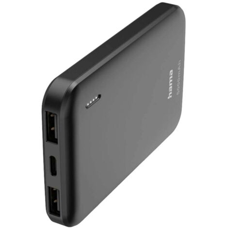Powerbank 5000 mAh LiPo anthracite – 2 sorties USB-A – Charge rapide 3 A – Affichage LED de capacité – Compact et léger – Hama