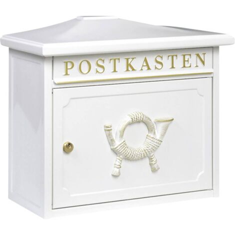 Boîte aux lettres murale en tôle d'acier blanc – Dimensions 345x410x205mm – Serrure à clé – Fente pour documents DIN C4 (1/2)