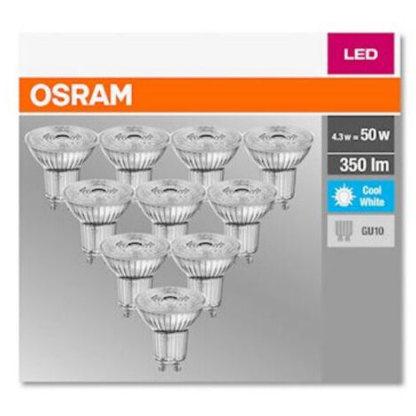Osram – Lot de 10 ampoules LED GU10 4,3W 4000K 350lm 36° – Éclairage économique et performant – Résistantes aux chocs et vibrations