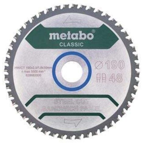 Metabo – Lame de scie circulaire 190 mm 30 mm 48 dents 628682000 – Pour acier et aluminium – Coupe nette sans éclat – Usage professionnel