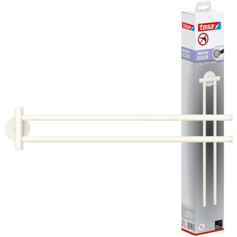 Tesa – Porte-serviettes 2 bras blanc mat – Fixation sans perçage – Capacité 2 kg – Convient pour carrelage, bois, verre, métal - S536392 (1/5)