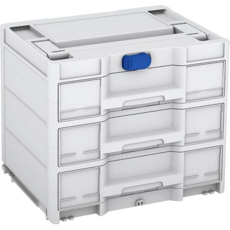 Caisse de transport Sortainer³ M 337 – Bac de rangement en plastique ABS – Dimensions 396 x 330 x 296 mm – 3 tiroirs pour rangement optimisé – Tanos