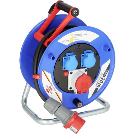 Brennenstuhl – Enrouleur électrique 20 m noir – 3 prises CEE 16 A et anti-éclaboussures – Indice de protection IP44 – Pour chantiers extérieurs - CEE 16 A