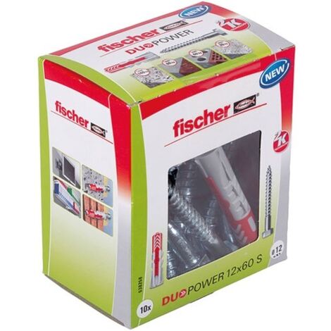 Fischer – Boîte de 10 chevilles Duopower – Ø12 x 60 mm – Pour béton et parpaing – Installation facile avec vis fournies