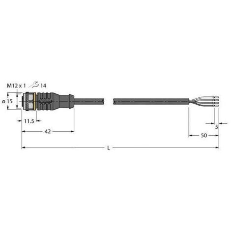 Turck 6625765 Câble de raccordement 0.50 m Nombre de pôles: 4 1 pc(s) C279562