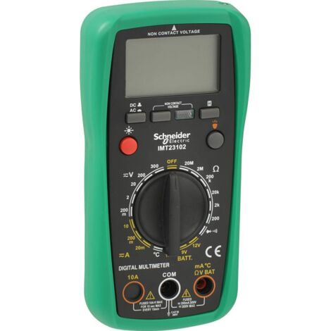 Schneider Electric – Multimètre numérique IMT23202 – CAT III 300V – Mesure AC/DC jusqu'à 10A – Écran LCD rétroéclairé – Test de continuité et température