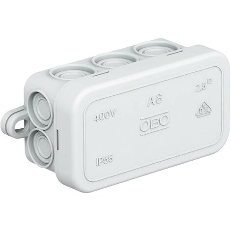 Obo Bettermann – Boîte de dérivation 2000001 – 80 x 43 x 34 mm – IP55 – 6 entrées pour câbles 7-14 mm – Gris clair RAL 7035 (1/3)