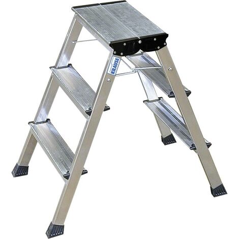 Krause – Marche-pied pliable aluminium 3 marches – Hauteur de travail 2.65 m – Charge maximale 150 kg – Blocage automatique des roulettes (1/5)