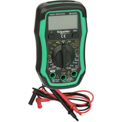 Schneider Electric – Multimètre numérique IMT23222 – Plage de tension 600V – Courant 10A – CAT III 600V – Écran LCD rétroéclairé – Test de continuité - C413101