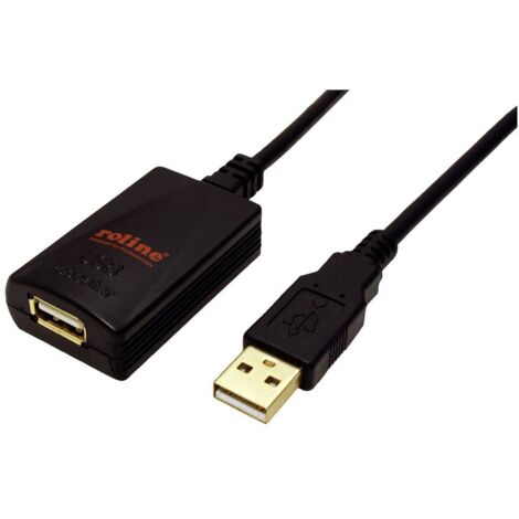 Roline Câble USB USB 2.0 USB-A mâle, USB-A femelle 5.00 m noir actif avec amplification du signal 12.04.1089 S361282 (1/3)