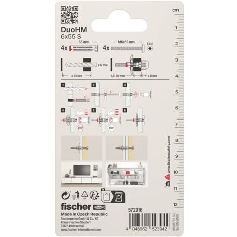 Fischer 572916 DuoHM 6x55 S PH TX Cheville pour corps creux 55 mm 4 pc(s) A716123