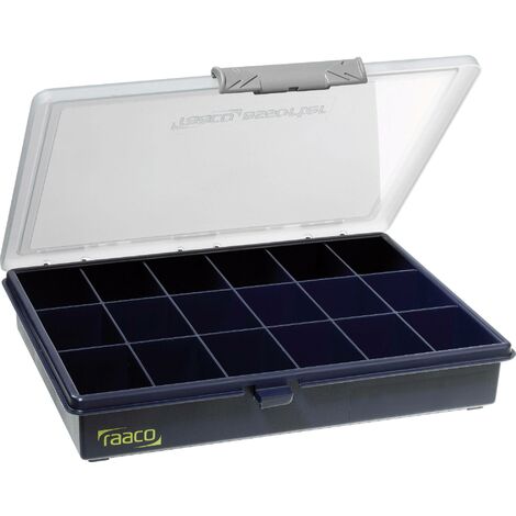 Mallette de rangement 240 x 195 x 43 mm – 18 compartiments fixes – Polypropylène résistant aux chocs – Couvercle transparent pour visibilité – Raaco - S045071