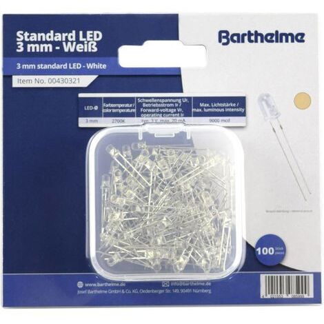 510/100# LED Blanche 10mm 100pcs + R&eacute;sistance 40000mcd