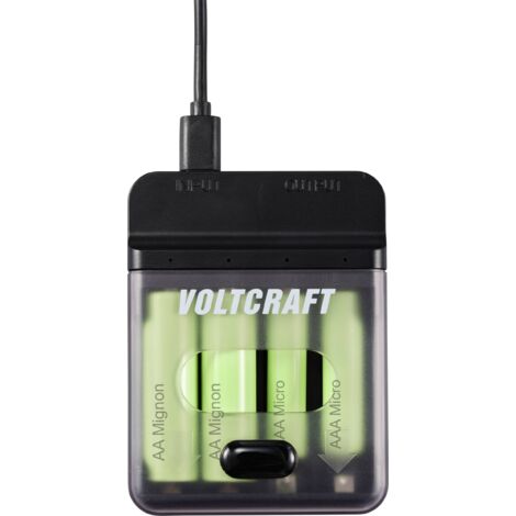 Voltcraft – Chargeur pour accus NiMH AA/AAA 2 en 1 – Powerbank 500 mA – Entrée USB-C 5V 2A – Protection courts-circuits – Affichage LED - V275213