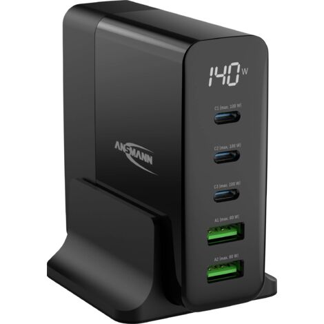Ansmann Desktop Ladegerät mit Display DC5140PD 140W Chargeur USB 140 W 2x USB-A, 3x USB-C® Power Del (1/4)