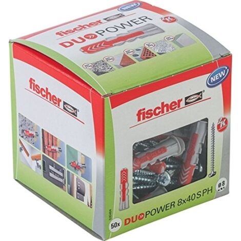 Fischer – Cheville DUOPOWER 8x40 mm – 50 pièces – Pour béton, briques et plaques de plâtre – Ailettes anti-rotation pour sécurité renforcée - C446631