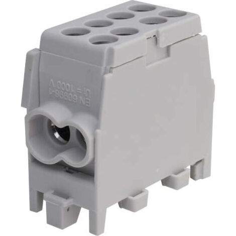 Bornier gris enclipsable sur rail DIN – 2 connexions pour câbles jusqu'à 25 mm² – Installation rapide dans tableau électrique – Pollmann