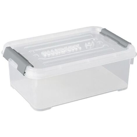 Allibert – Boîte de rangement empilable 4 L – Couvercle transparent – Clips gris – 110mm hauteur, 194mm largeur, 294mm longueur – Plastique durable
