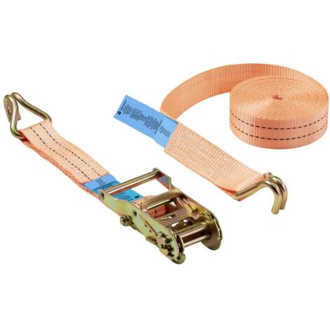 Toolcraft – Sangle de serrage double 38 mm x 4 m – Tissu polyester résistant – 2000 kg de force de traction – Crochet en J pour fixation