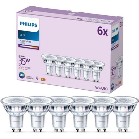 Philips, pack de 6 ampoules LED GU10, 35W, blanc froid non dimmable