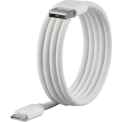 Renkforce Câble USB USB 2.0 USB-C® mâle, USB-A mâle 1.00 m blanc avec enroulement magnétique, gaine textile RF-6437922 A960893