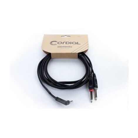 Adaptateur Y Cordial 14869 Jack audio [1x Jack mâle 3.5 mm - 2x Jack mâle 6,3 mm (mono)] 5 m noir gaine en PVC, câble jumelé Y817363