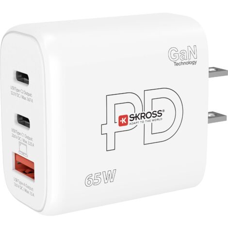Skross Power Charger 65W PD GaN US Chargeur USB 65 W 1x USB-A, 2x USB-C® Power Delivery blanc intérieure Y201603 (1/5)