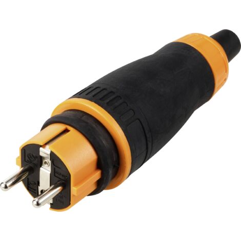 Sygonix SY-6618478 Fiche électrique mâle avec terre TPE, PC 250 V/AC noir, orange IP44 Y705203 (1/4)