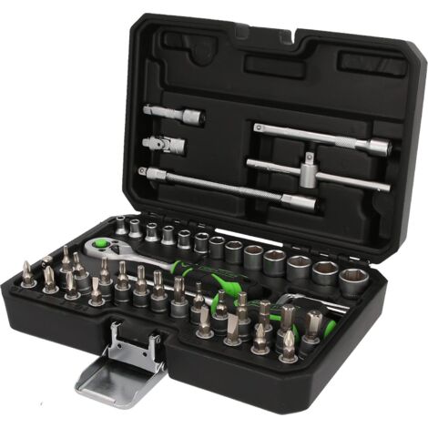 Kstools – Coffret cliquet et douilles 1/4 – 48 pièces – Clés à douille en chrome vanadium – Pour travaux mécaniques et entretien automobile