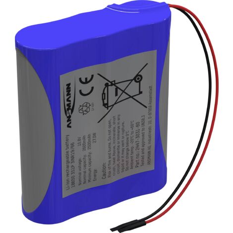 Ansmann 3S1P Pack de piles rechargeables 3x 18650 avec câble Li-Ion 10.8 V 2600 mAh Y132183