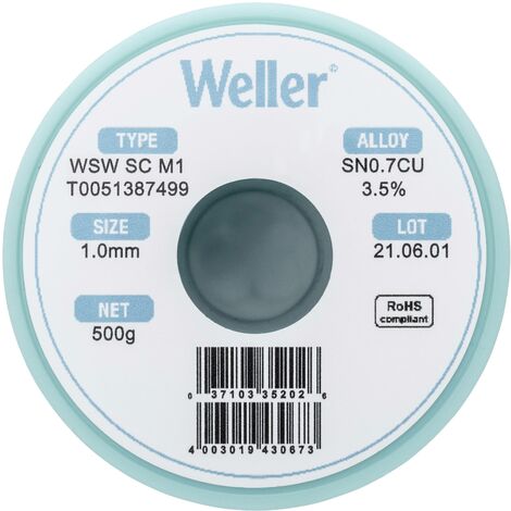 Étain à souder sans plomb Sn0,7Cu 1 mm Weller WSW SC M1 bobine 500 g (1/5)