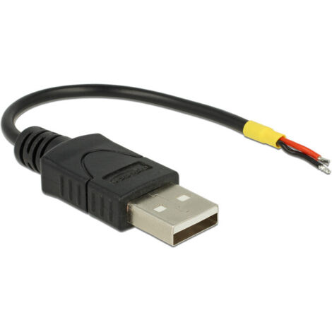 Câble USB 2.0 USB-A mâle 85250 – Longueur 0.10 m – Extrémités libres pour alimentation Raspberry Pi – Noir – Delock - Y464093