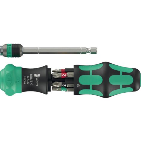 Wera – Tournevis porte-embouts 1/4' – 6 embouts BiTorsion – Poignée Kraftform ergonomique – Mécanisme à cliquet pour vissage rapide - W245373
