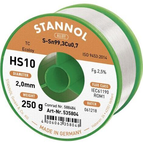 Stannol HS10 2510 Étain à souder sans plomb bobine Sn99,3Cu0,7 ROM1 250 g 2 mm (1/5)