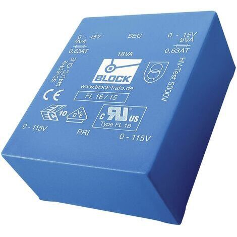 BLOCK FL 18/12 Transformateur pour circuits imprimés 2 x 115 V 2 x 12 V/AC 18 VA 750 mA D97172 (1/5)