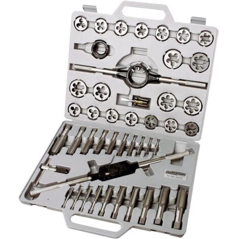 Brüder Mannesmann – Kit de taraudage 45 pièces métrique 53245 – M6 à M24 – Adaptateur pour filière – Coffret plastique pour professionnels - C97202