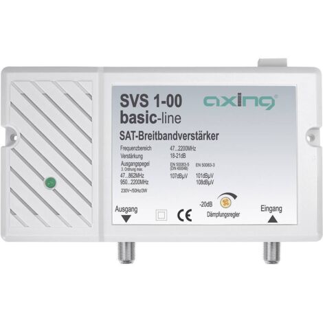 Amplificateur satellite et TNT large bande 20-25 dB – Atténuation SAT -20 dB – Plage de fréquence 47-862 MHz / 950-2200 MHz – Axing - R19912