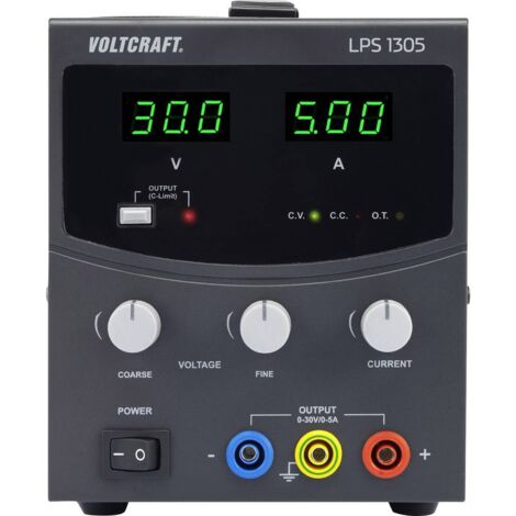 Voltcraft – Alimentation de laboratoire réglable LPS1305 0 - 30 V/DC 0 - 5 A 150 W – Affichage LED – Protégé contre courts-circuits